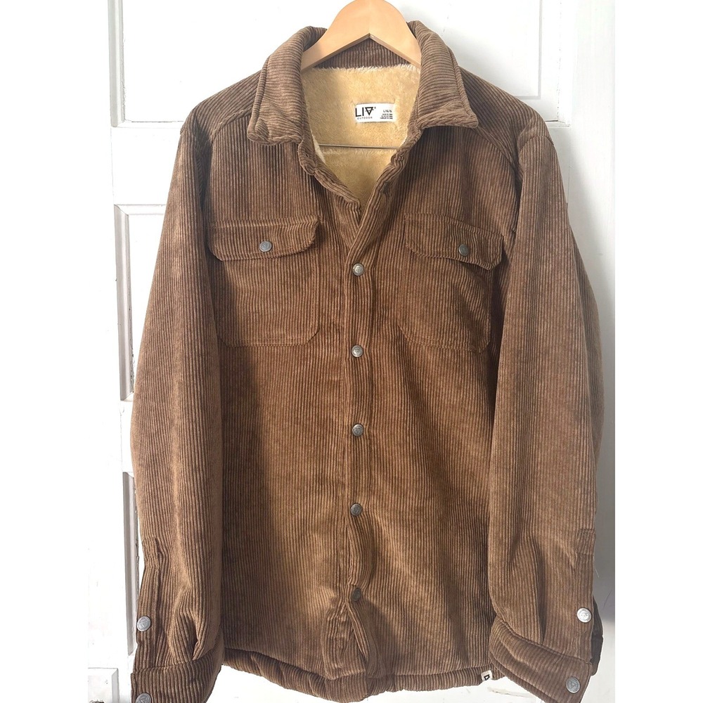 LIV Outdoor Mens Brown Corduroy Sherpa Lined Shirt Jacket Large Vintage Style